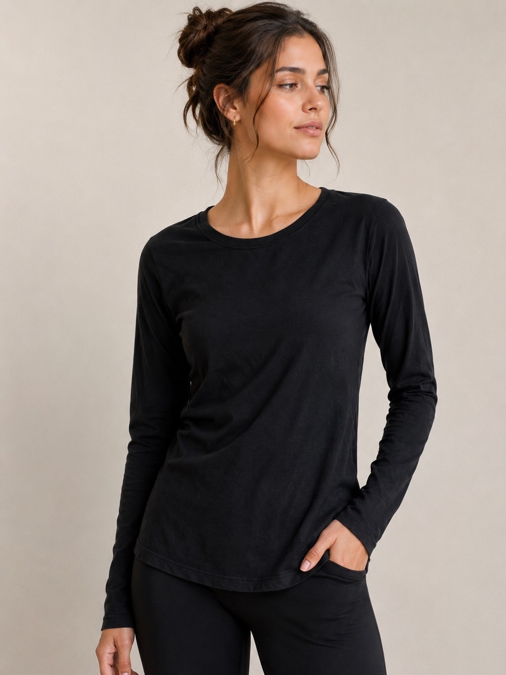 Hanes Live Love Comfort Black Long Sleeve Tee Size S Casual Basic Soft Top